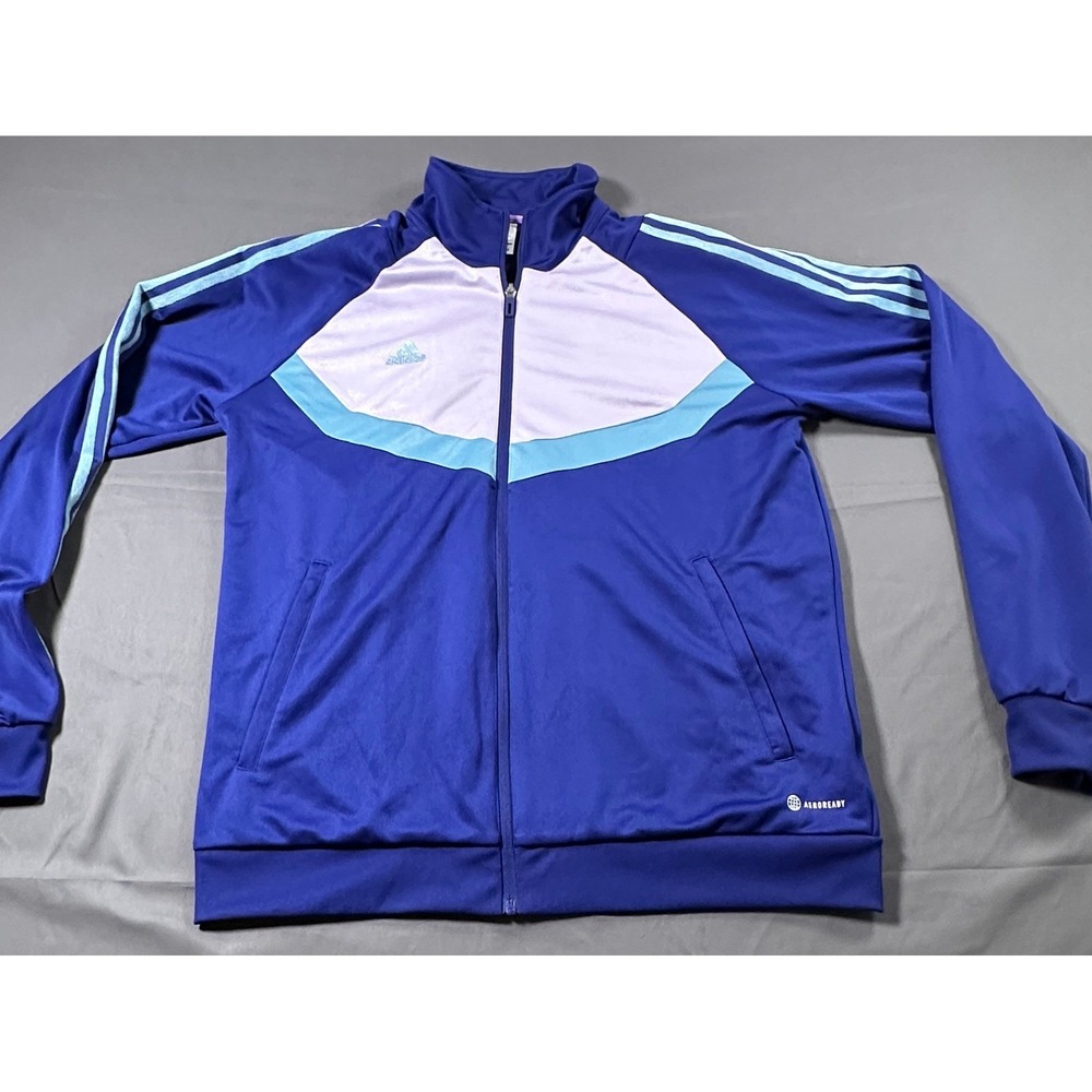 Adidas‎ Tiro Aeroready Mens Blue Full Zip Track Jacket Large 3-Stripe Colorblock